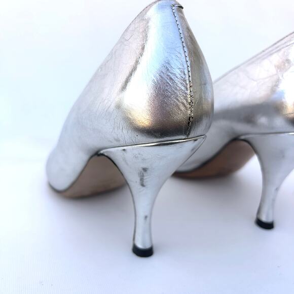 Dries Van Noten Silver Designer Pumps Metallic High Heels 38.5 Size 8.5 Leather - Picture 8 of 14